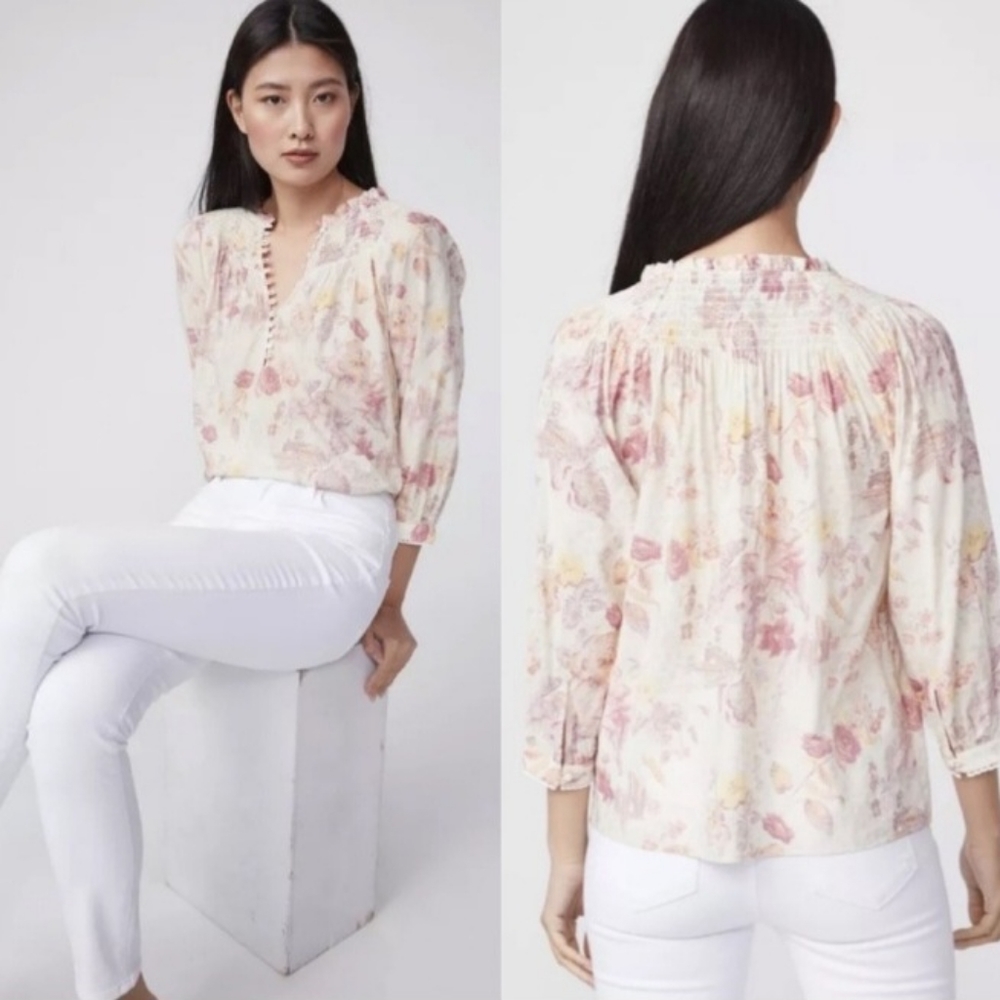 Paige Jungle Cat Floral Cat Floral Popover Blouse Top Small - Picture 2 of 16